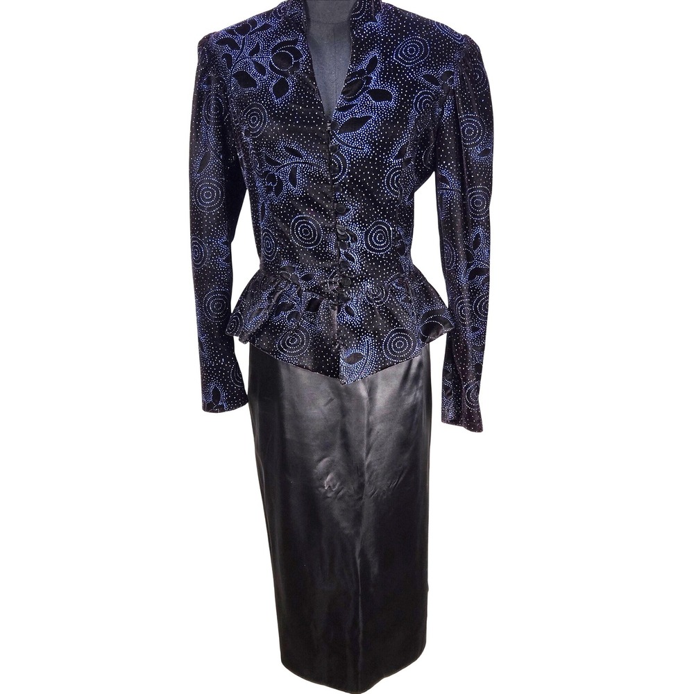 Gunne Sax Jessica McClintock VTG Velvet Peplum Satin Skirt Set Goth Victorian